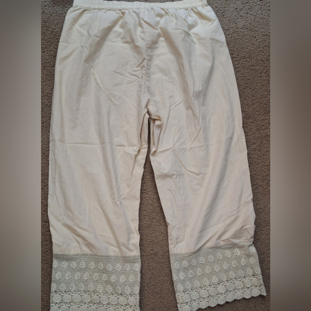 April Cornell Cream Pants with Lace Patterned Hem